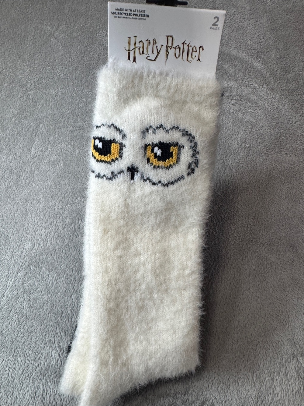 Warner Bros. Harry Potter White Fuzzy Owl Socks with Yellow Eyes - Kids